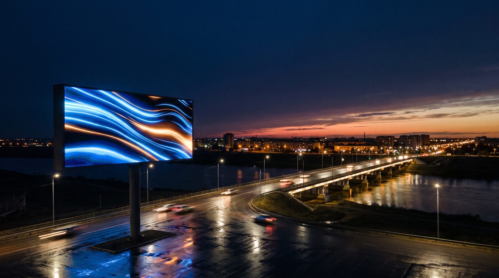 LED-билборд у моста через Урал в Атырау
